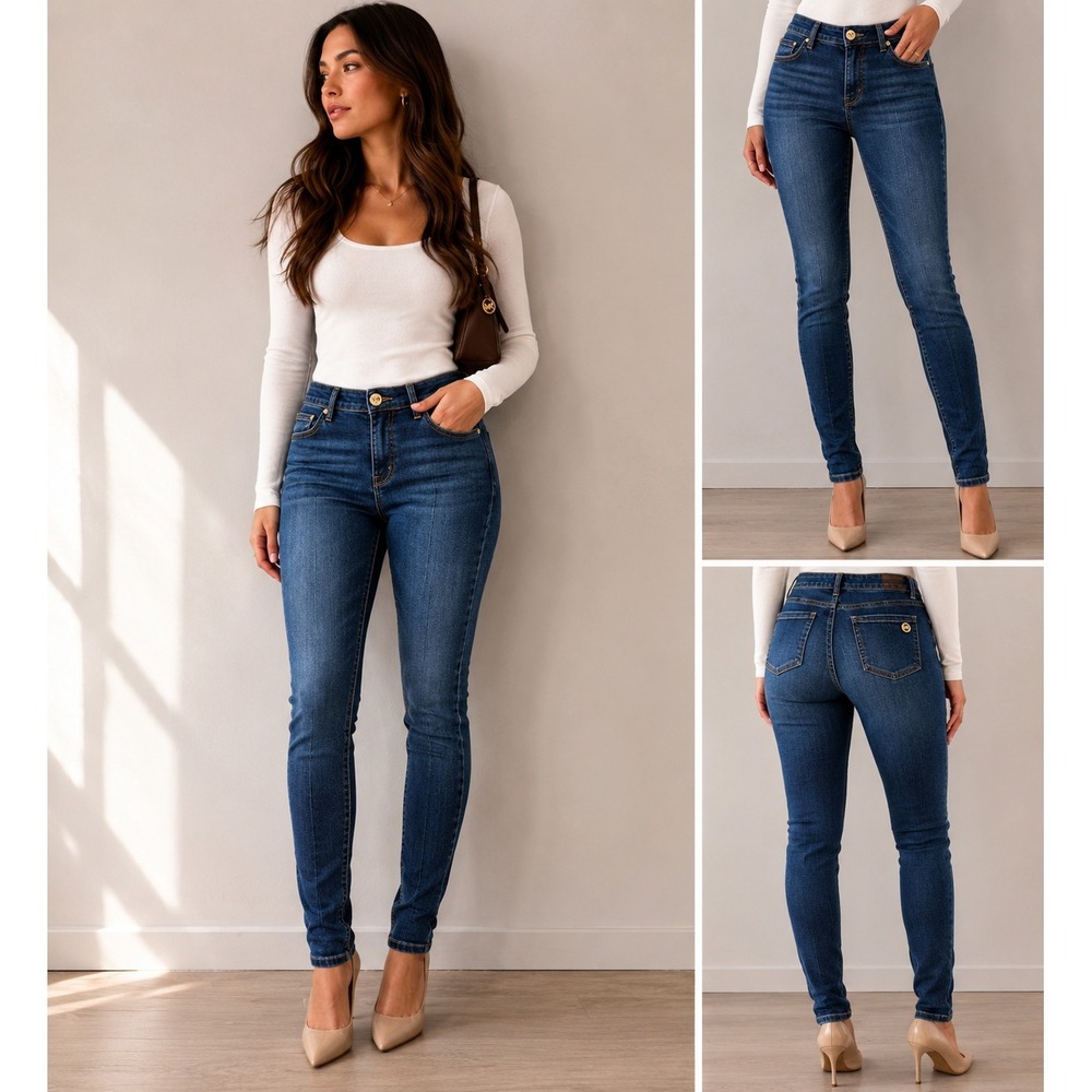 Michael Kors Skinny Jeans Womens 28‎ Dark Wash Blue Stretch Gold Logo Denim